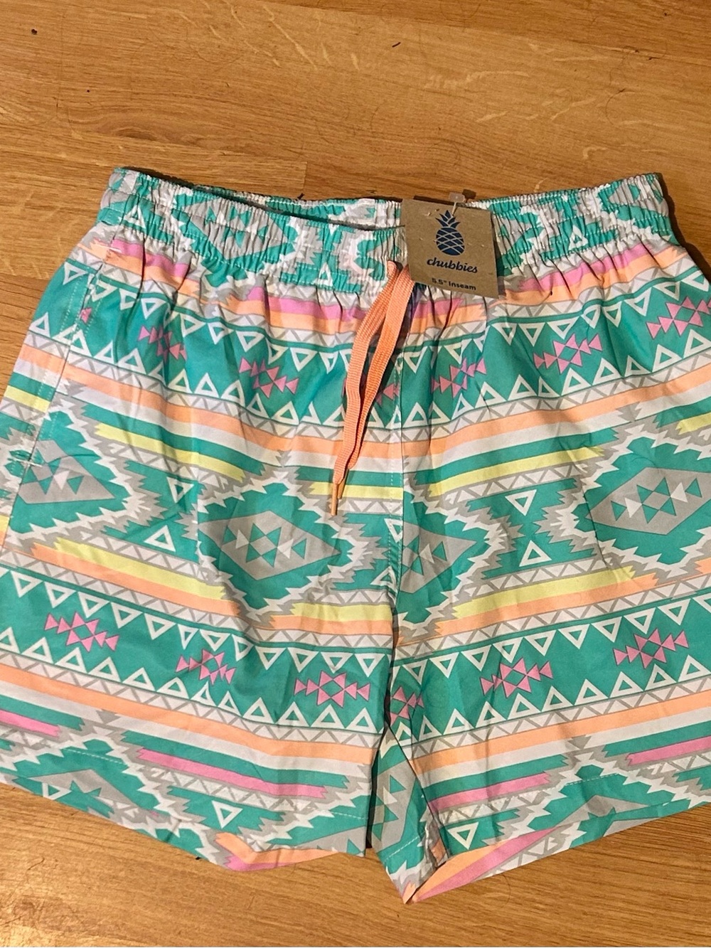 Chubbies Teal and White Aztec Swim Shorts